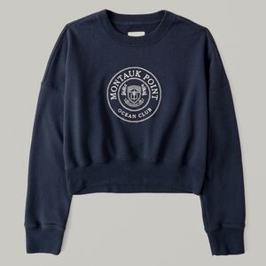 🚨NEW ABERCROMBIE & FITCH Soft A&F Montauk Blue Cropped Sweatshirt Cozy Size S